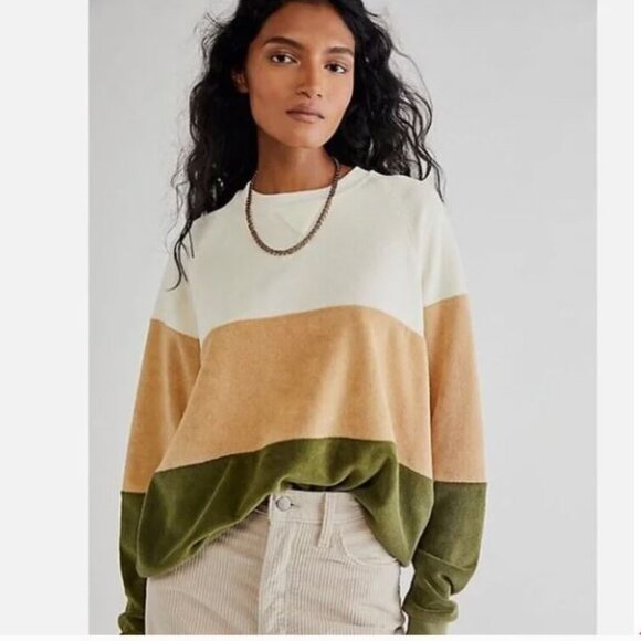 DONNI. VTG Terry Cloth Tri-Crew ColorBlock Pullover Sweatshirt XL - Picture 1 of 7